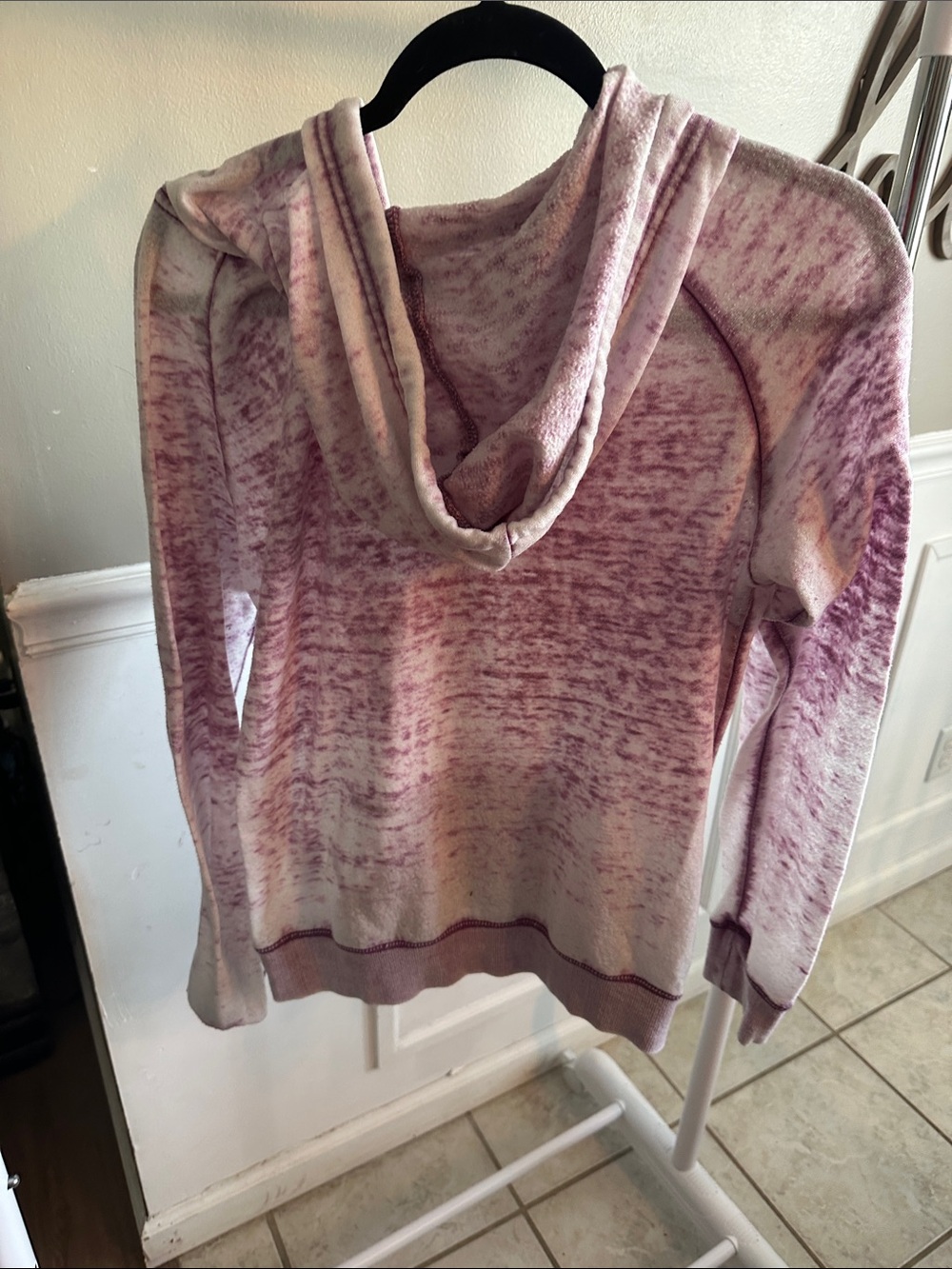 BKE Lavender and White Tie-Dye Zip Hoodie with Braided Drawstrings